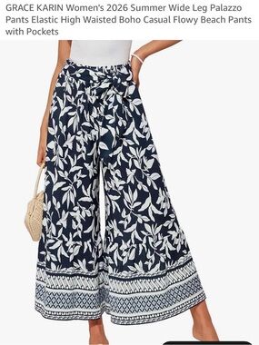 Grace Karin Blue and white floral pants